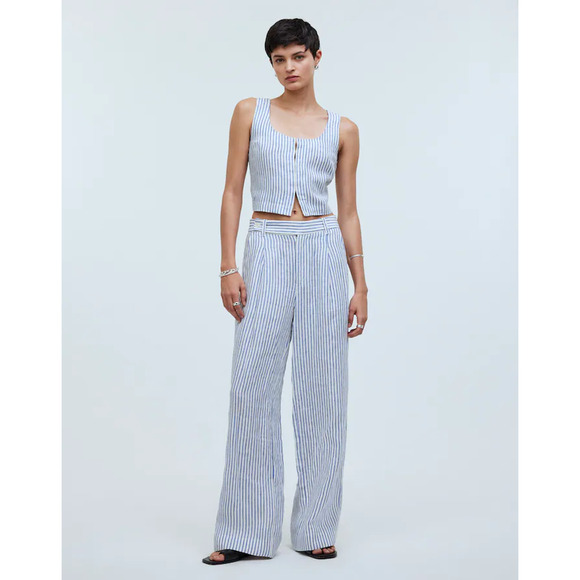 Madewell The Harlow Wide-Leg Pant in 100% Linen Bluestone  P16 - Picture 1 of 4